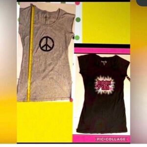 french kyss Gray Peace Graphic Tee & Black Rock Star Tee NWT Y2K